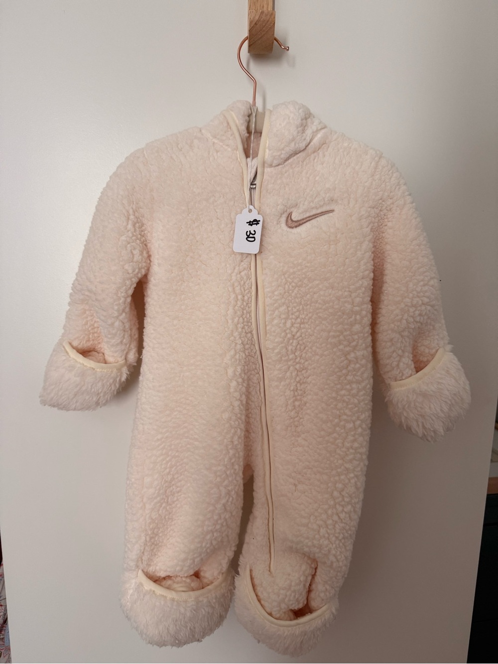 Nike Cream Sherpa Footed Baby One-Piece